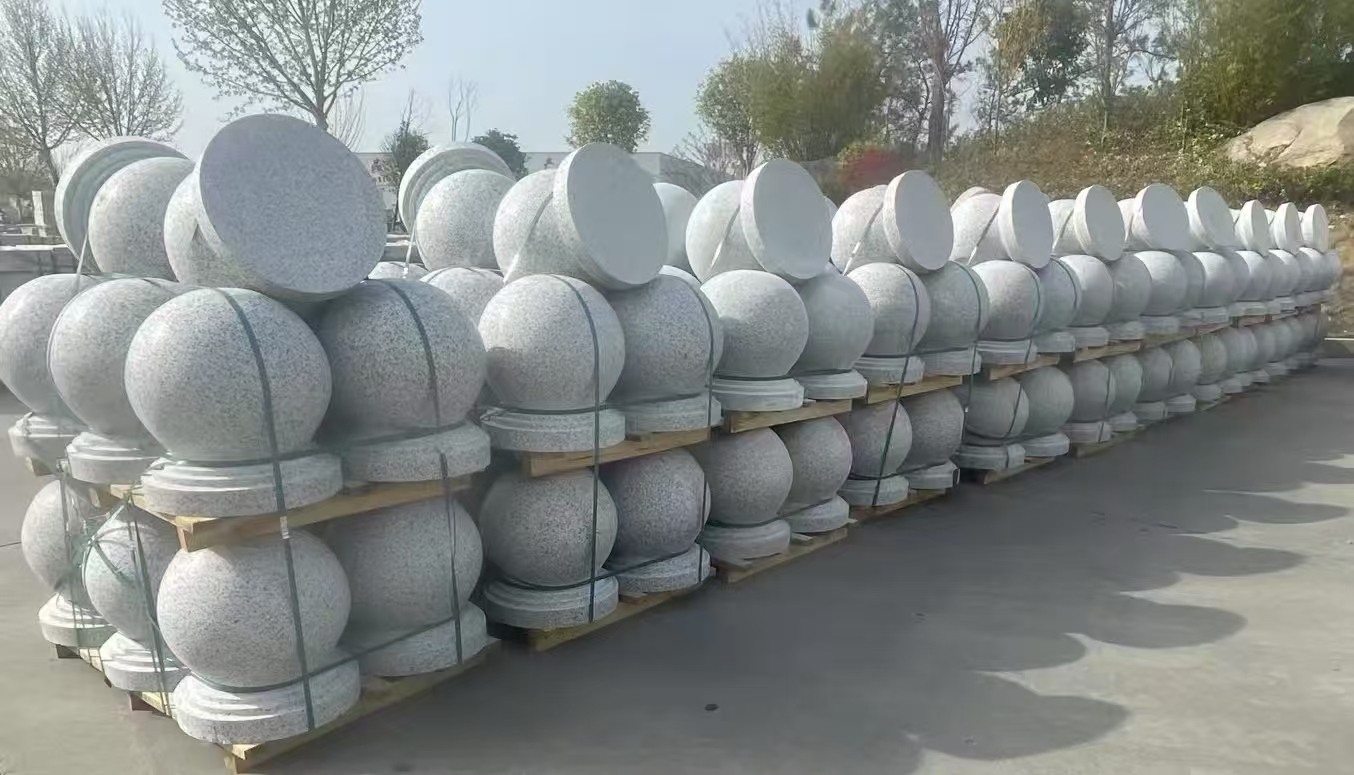 益阳 白麻花岗岩石材圆球，石球，挡车球，隔离球，景观石球，风水球等