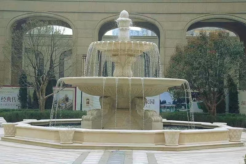 益阳 黄金麻花岗岩异型加工——户外庭院石雕流水喷泉