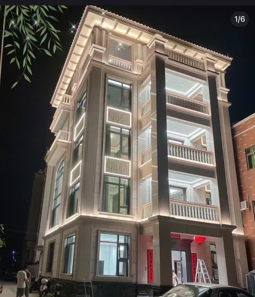 益阳 芝麻白花岗岩别墅外墙夜间效果