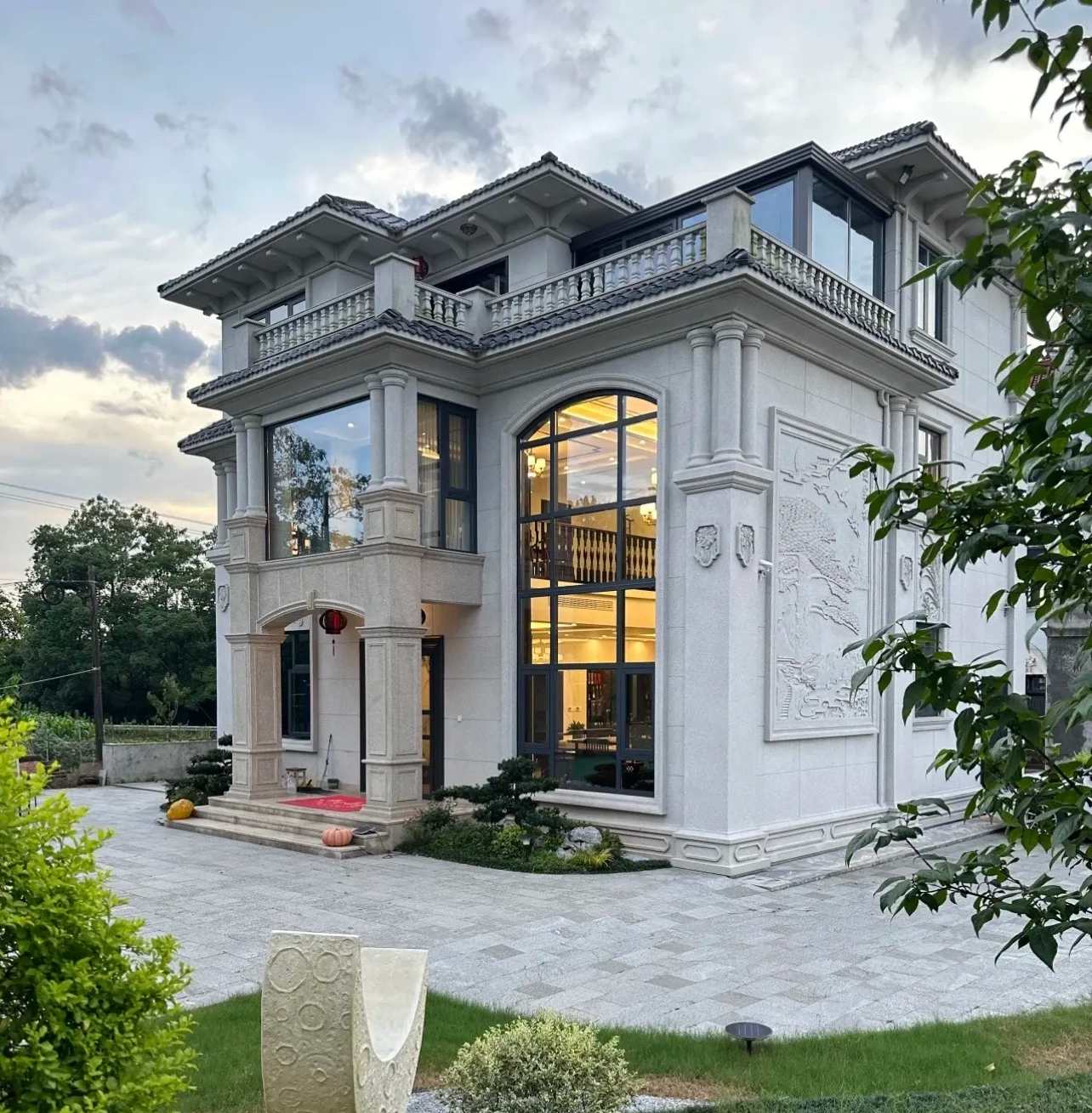 益阳 白麻花岗岩私人别墅干挂石材豪华定制